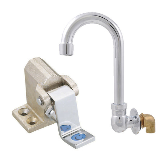 BK Resources BKSPFV-SGS-G Single Pedal Foot Valve Kit w/ Splash Mount Faucet - 3-1/2" Gooseneck Spout
