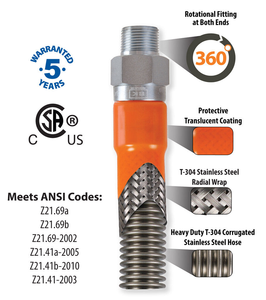 BK Resources BKG-GHC-5060-PT 1/2" X 60" Gas Hose Connector in POP Merchandising Plastic Tube
