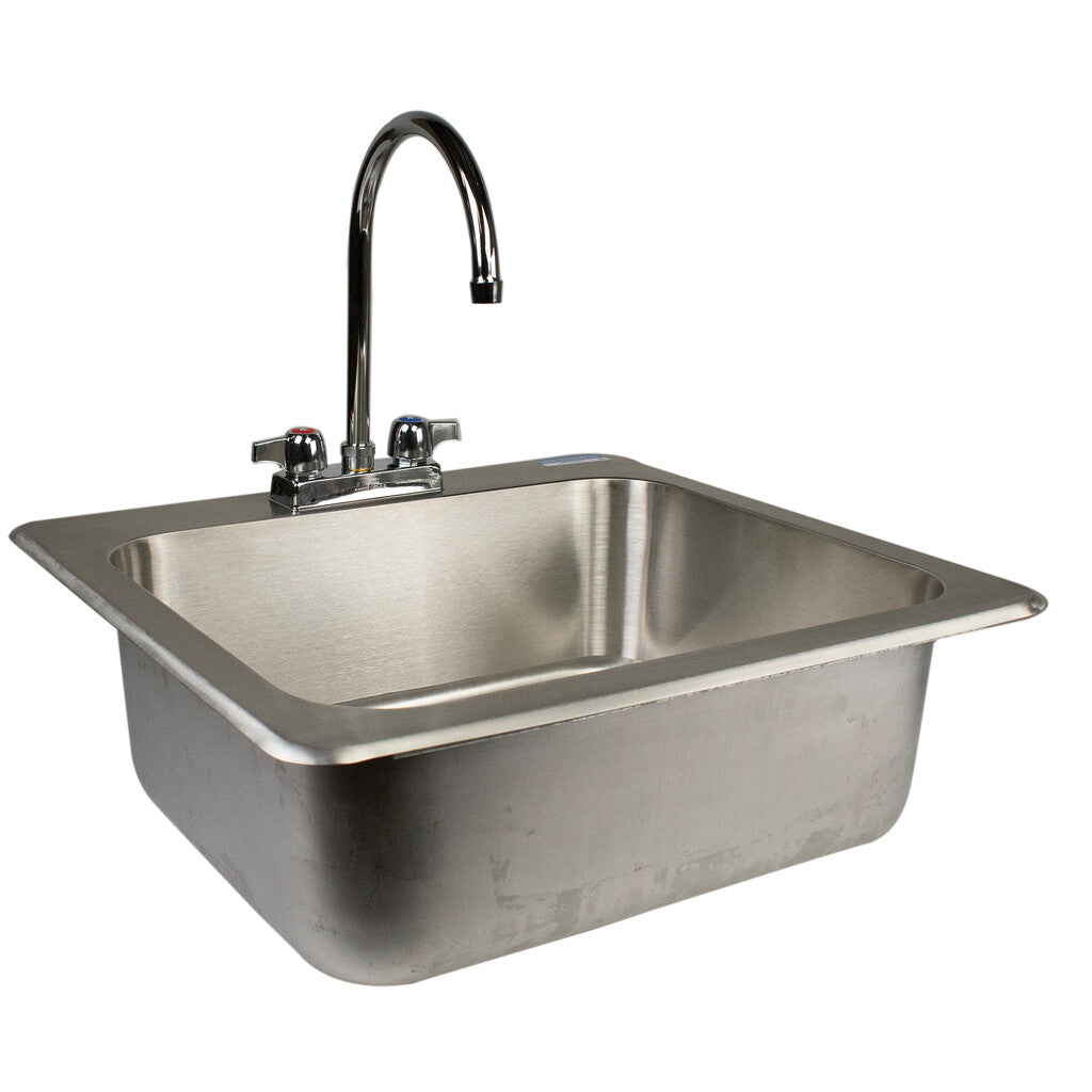 BK Resources DDI-2016824-P-G One Compartment Stainless Steel Drop-In Sink 20L x 16W x 8D Bowls w/Faucet