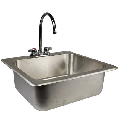 BK Resources DDI-2016824-P-G One Compartment Stainless Steel Drop-In Sink 20L x 16W x 8D Bowls w/Faucet
