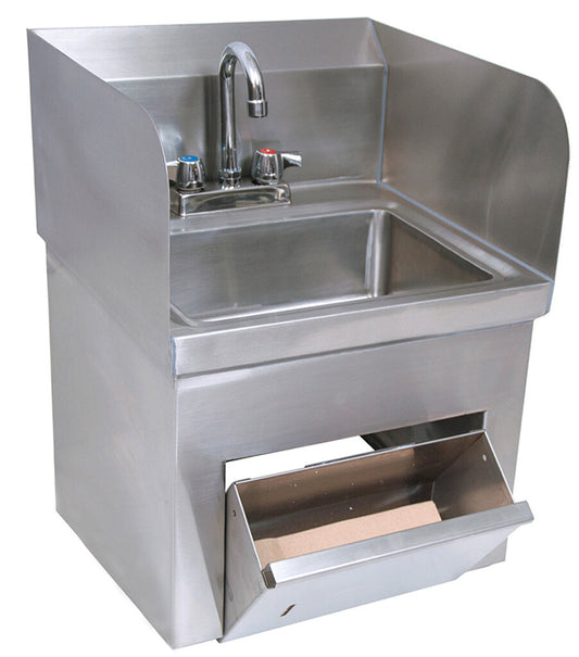 BK Resources BKHS-D-1410-SKTS-P-G Stainless Steel Hand Sink with Skirt, Faucet, 2 Holes 13-3/4"x10"D