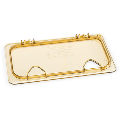 Carlisle 10479Z13 1/3 Size Amber High Heat Plastic StorPlus EZ Access Hinged Notched Universal Food Pan Lid
