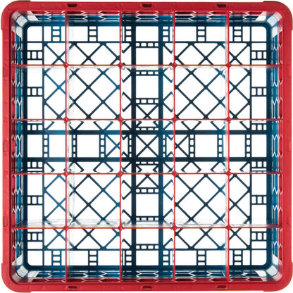 Carlisle RG25-1C410 Red-Carlisle Blue 25-Compartment Polypropylene OptiClean Divided Glass Rack with 1 Extender 5.56"