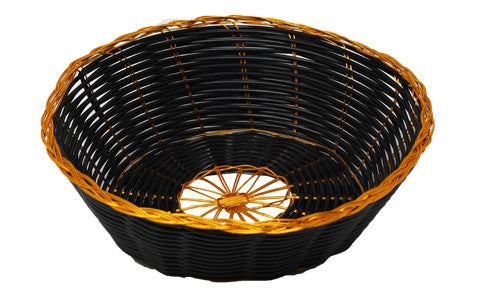 Omcan 47192 8.25" x 2.25" Black Round Woven Basket with Golden Trim