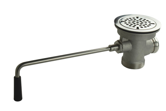 BK Resources EVO-LWR-S Stainless Steel Evolution Rotary Ball Valve Lever Waste Drain w/ Twist Handle & 3-1/2" Sink Opening
