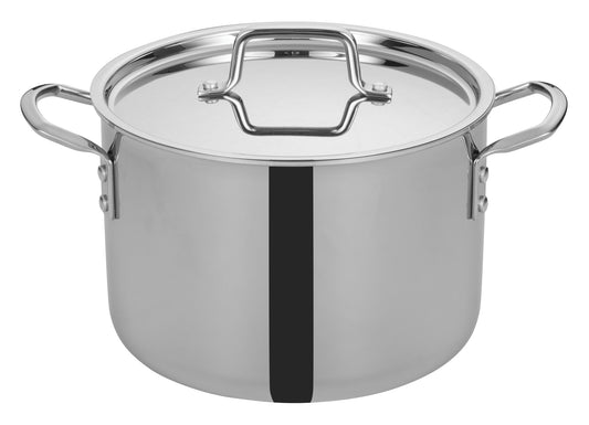 Winco TGSP-8 8 Qt. Stainless Steel Triply Stock Pot w/ Cover