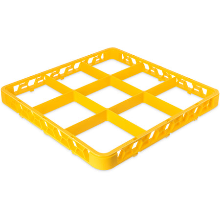 Carlisle RE9C04 Yellow 9-Compartment Polypropylene OptiClean Divided Glass Rack Extender 1.78"