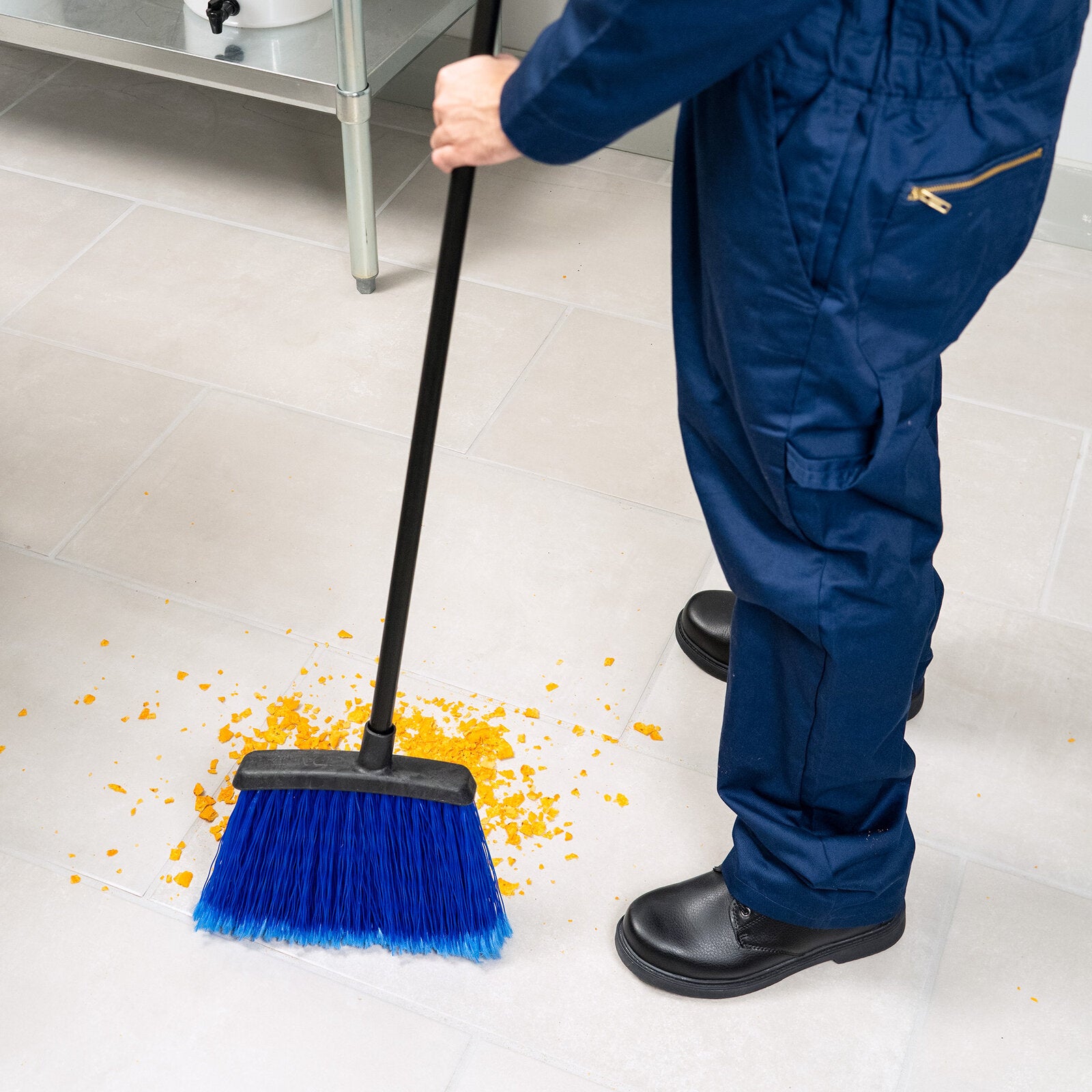 Carlisle 4688314 48” Blue Duo-Sweep Flagged Warehouse Broom with Black Metal Handle