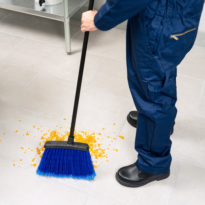 Carlisle 4688314 48” Blue Duo-Sweep Flagged Warehouse Broom with Black Metal Handle
