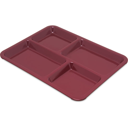 Carlisle KL44485 8.5" x 11" Dark Cranberry 4-Compartment Melamine Tray
