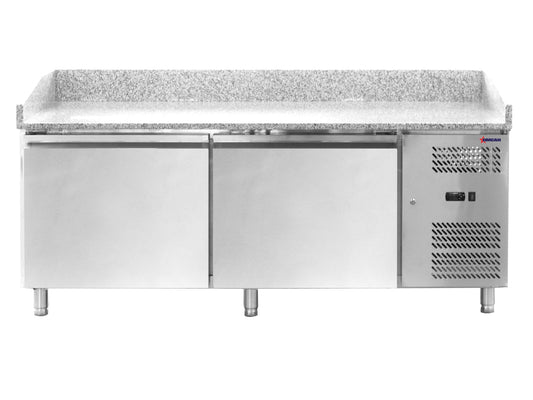 Omcan 48621 80" 2-Door Granite Top Refrigerated Pizza Prep Table