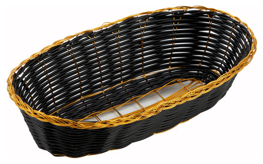 Winco PWBK-9B 8-3/4" x 3-7/8" x 2" Black/Gold Poly Woven Baskets