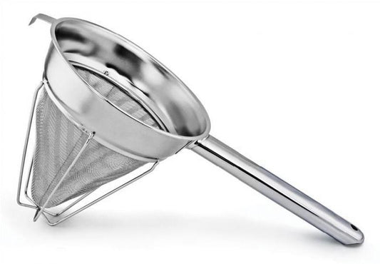 Omcan 80126 8-inch Stainless Steel Reinforced Extra Fine Mesh Bouillon Strainer with Hollow Handle