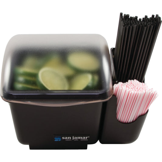 San Jamar BD2002CAR 1 Qt Black Mini Dome Condiment Holder with Snap-On Caddy