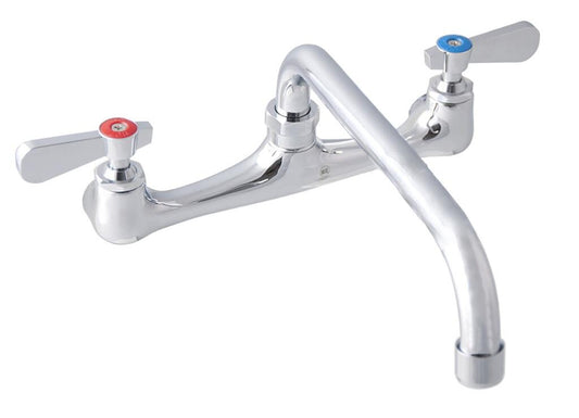 BK Resources BKF-8W-12-G Chrome-Plated Brass Workforce Standard Duty Faucet, 12" Swing Spout, 8" O.C. Splash Mount
