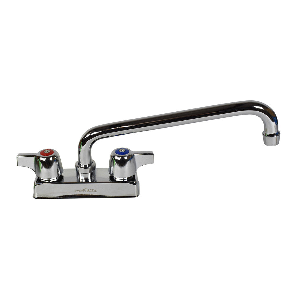 BK Resources BKD-10-G Chrome-Plated Brass Workforce Standard Duty Faucet, 10" Swing Spout, 4" O.C. Deck Mount