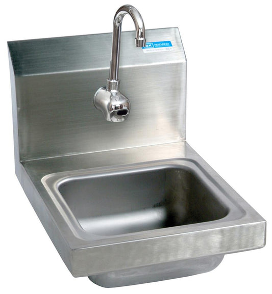 BK Resources BKHS-W-SS-1-P-G Stainless Steel Space Saver Hand Sink w/ Electronic Sensor Faucet, 1 Hole 9"x9"x5"