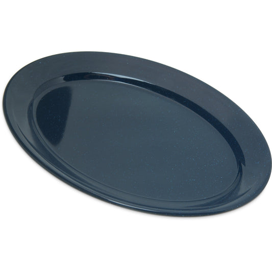 Carlisle 4356035 12" x 8.5" Café Blue Oval Dallas Ware Melamine Platter Tray