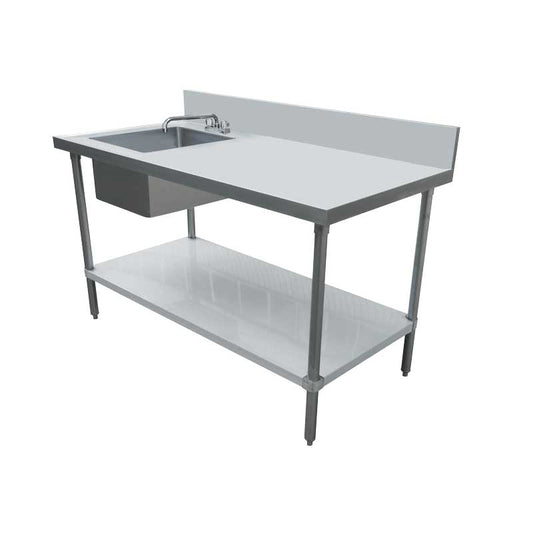 Omcan 44301 24" x 72" All Stainless Steel Table with Left Sink and 6" Backsplash