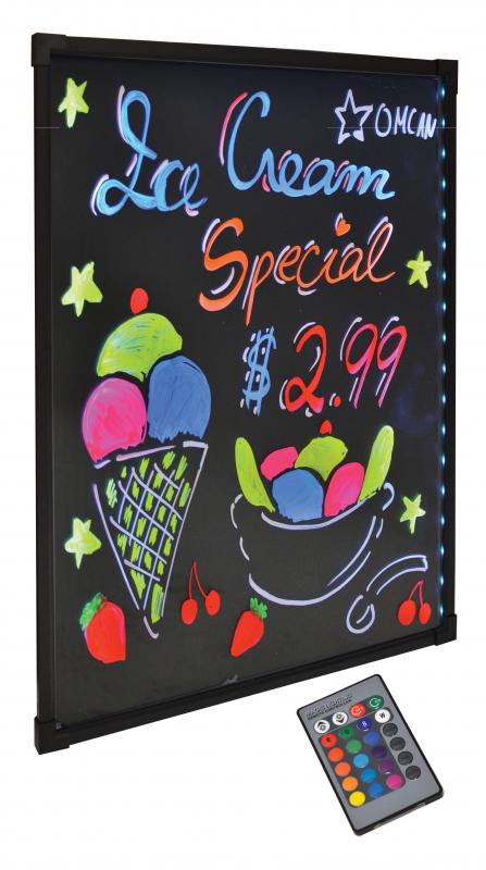Omcan 39859 Refined Tempered Glass LED Write-On Flash Board with Remote Control