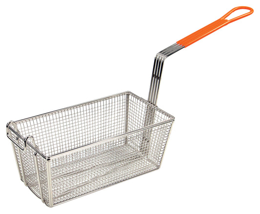 Winco FB-10 12-1/8" x 6-1/2" x 5-3/8" Fry Basket, Orange Handle