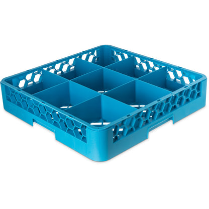 Carlisle RG914 Carlisle Blue 9-Compartment Polypropylene OptiClean Divided Glass Rack 3.25