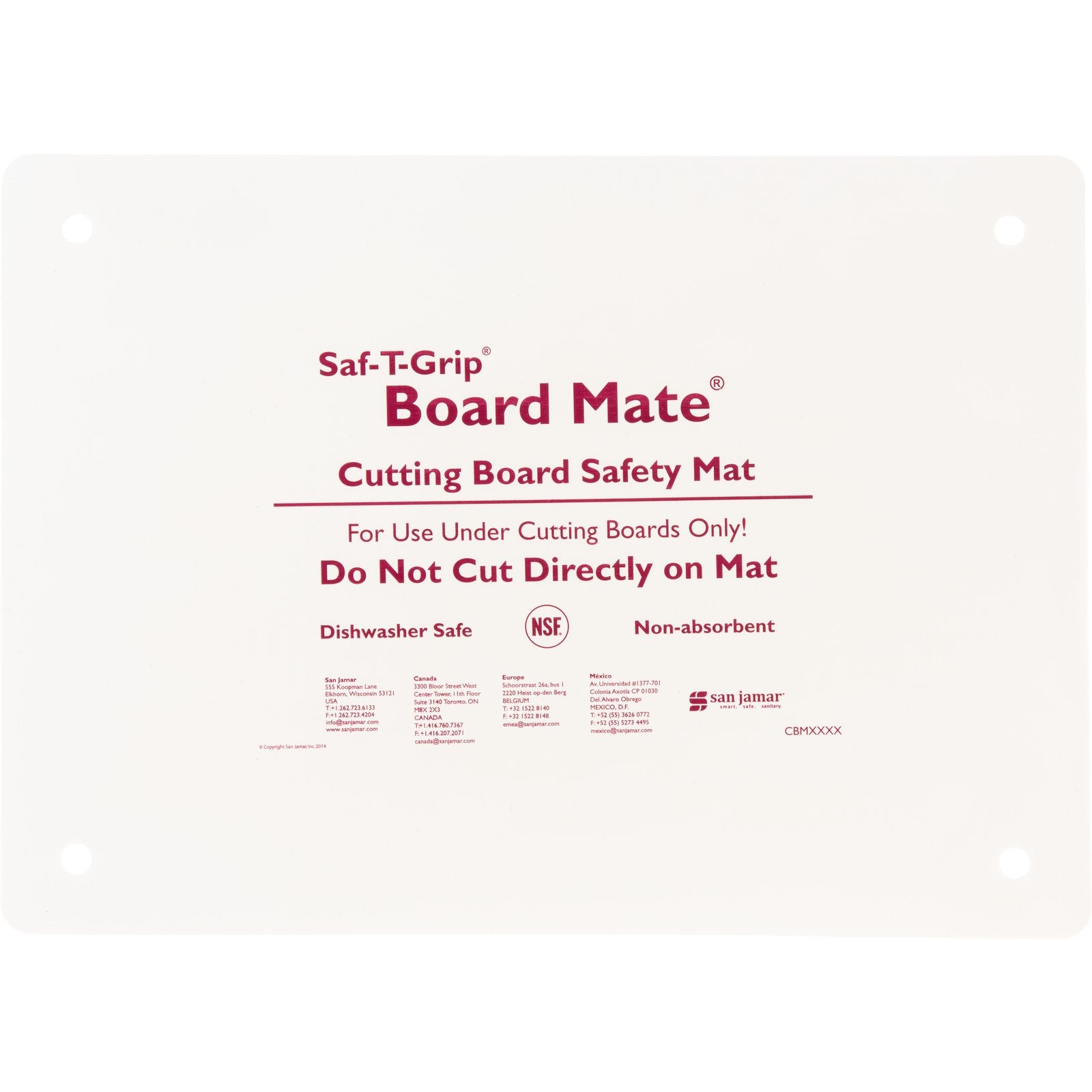 San Jamar CBM1318 13" x 18" White Saf-T-Grip Cutting Board Mate