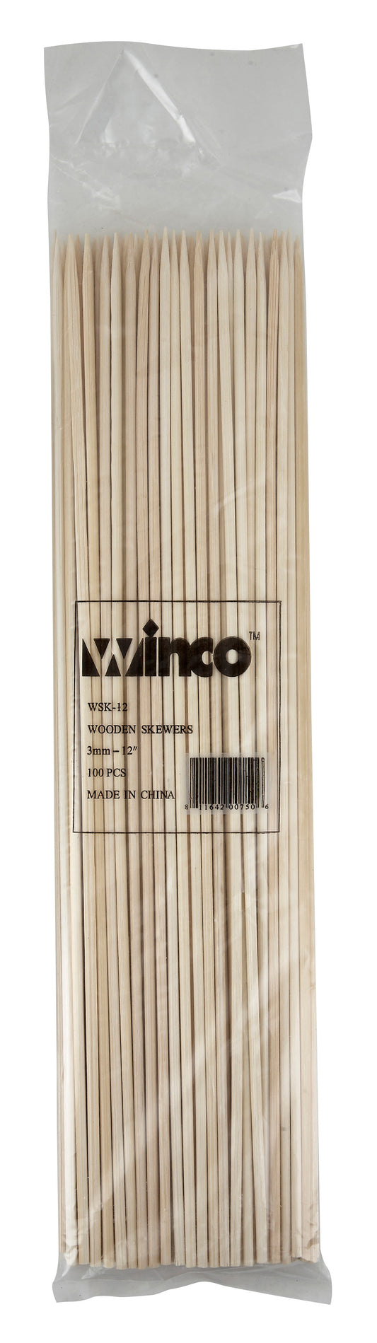 Winco WSK-12 12" Bamboo Skewers (100/bag)