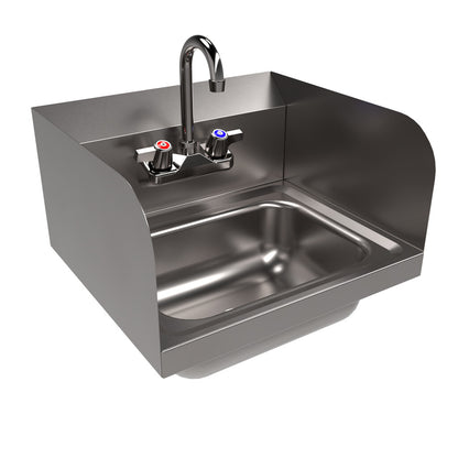 BK Resources BKHS-W-1410-SS-P-G Stainless Steel Hand Sink w/ Side Splashes & Faucet, 2 Holes 14”x10”x5”