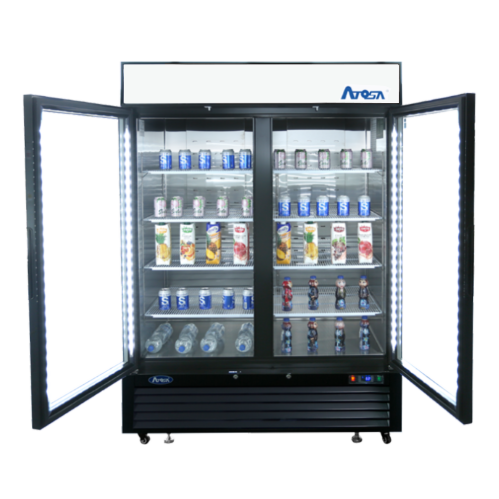 Atosa MCF8721ES 43.95 Cuft Black Double Glass Door Bottom Mount Merchandiser Freezer