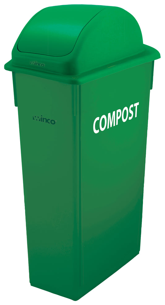 Winco PTC-23GRC 23 Gallon Green Slender Trash Can