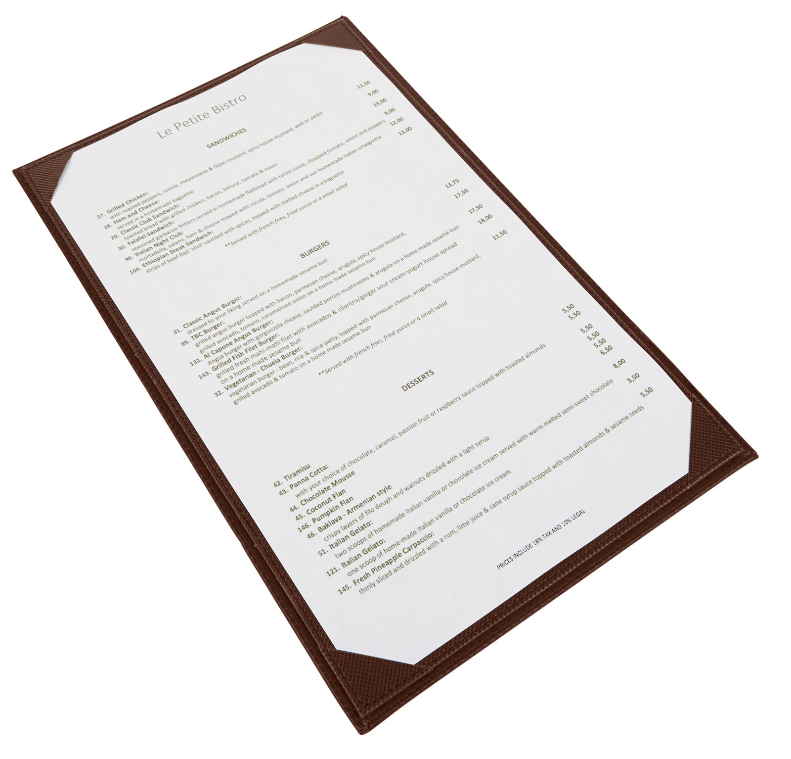 Winco LMS-811BN Brown Single View Menu Cover For 8-1/2 X 11" Inserts