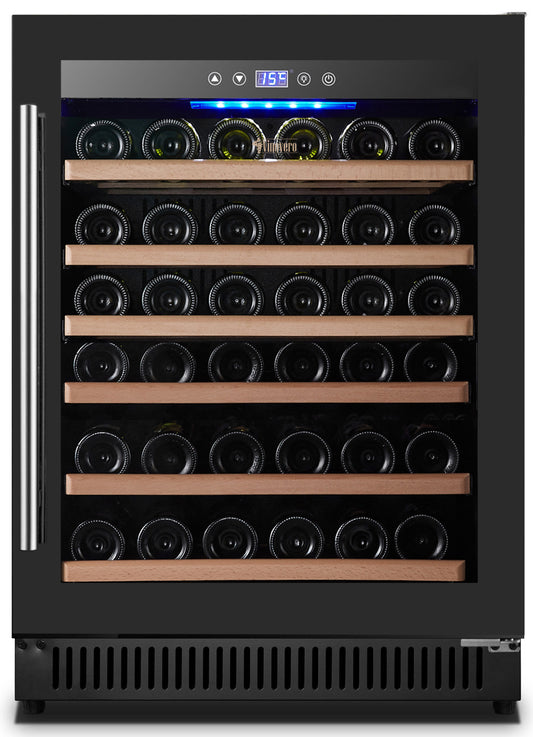 Omcan 48261 51 Bottle 23" Black Full Glass Door Vinovero Single Zone Wine Cooler