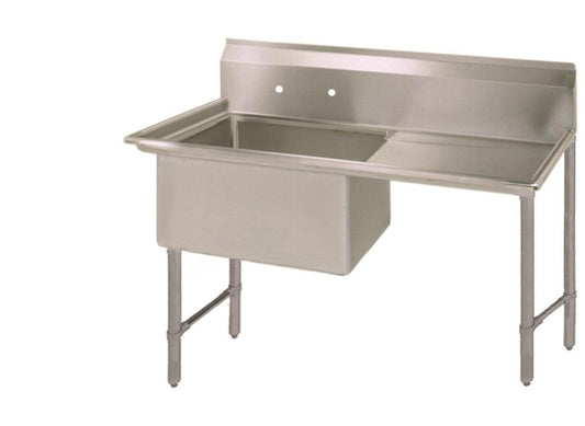BK Resources BKS6-1-24-14-24RS One Compartment Stainless Steel Sink 10" Riser Right Drainboard 24L X 24W X 14D Bowls