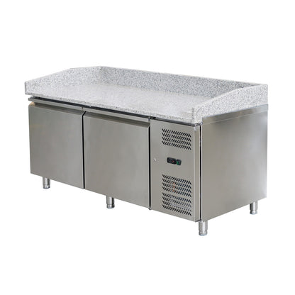 Omcan 48621 80-inch 2-Door Granite Top Refrigerated Pizza Prep Table