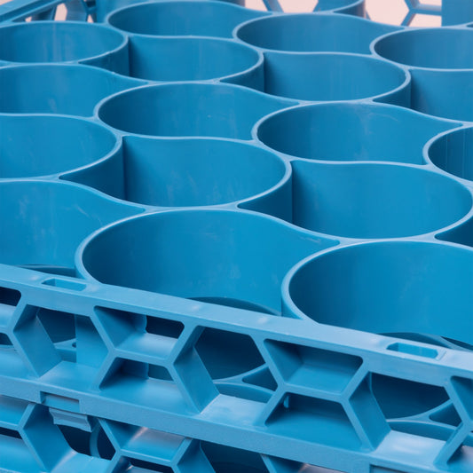 Carlisle RW20-214 Carlisle Blue 20-Compartment Polypropylene OptiClean NeWave Glass Rack with 3 Integrated Extenders