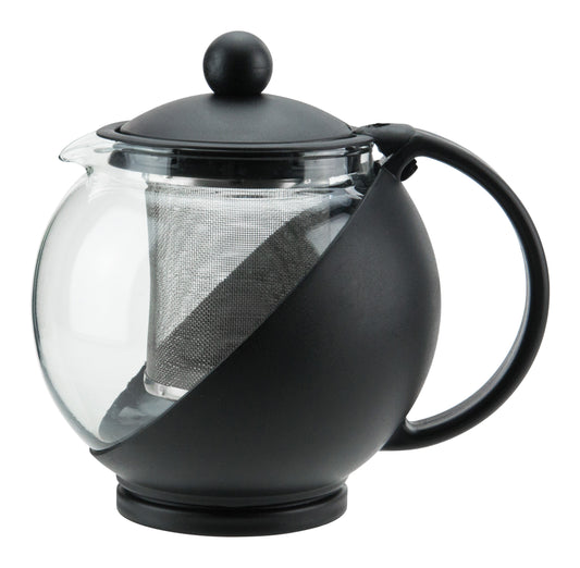 Winco GTP-25 25 oz. Black Teapot, Glass Liner with Removable Stainless Steel Strainer