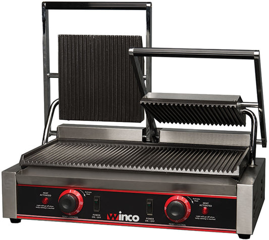 Winco EPG-2 9" Double Ribbed Plates Panini Grill
