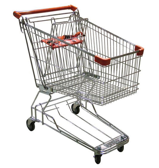 Omcan 18308 Shopping Cart with Zinc/Chrome Finish and Red Plastic Handles