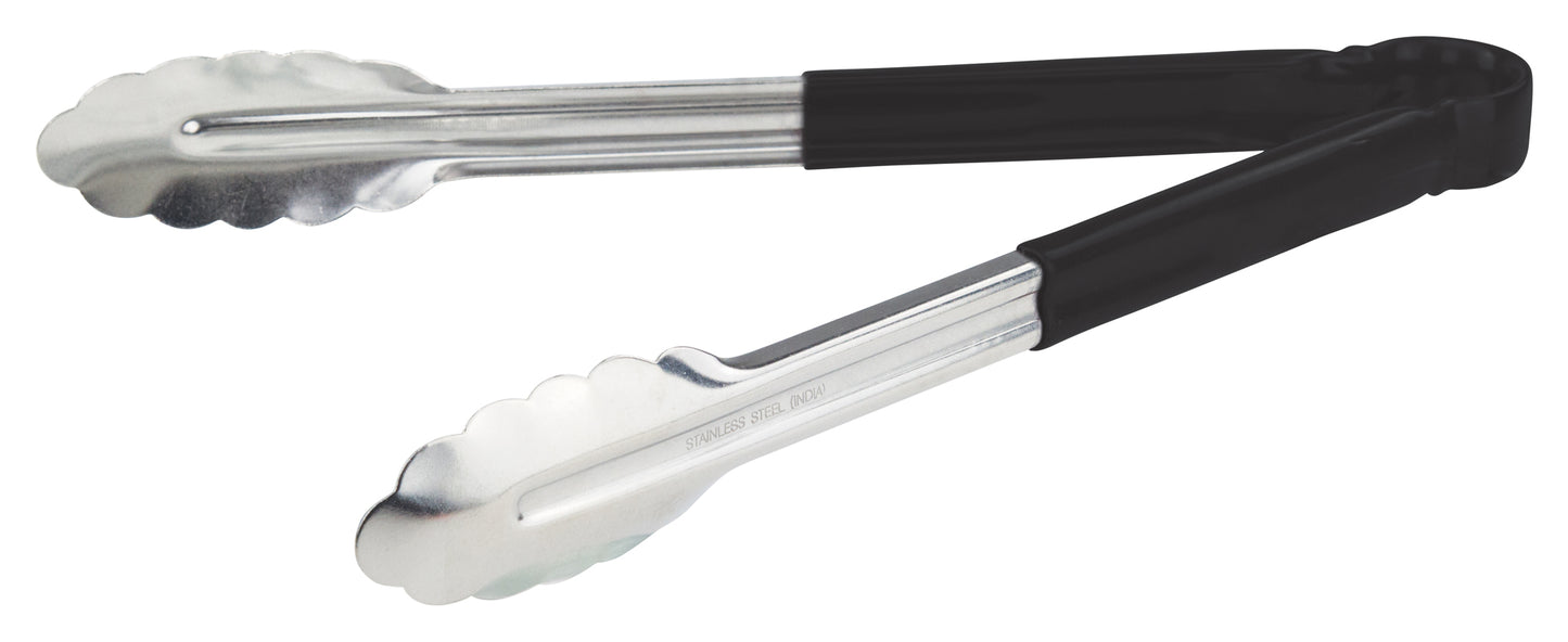 Winco UT-12HP-K 12" Black Stainless Steel Utility Tong, Polypropylene Handle