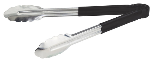 Winco UT-12HP-K 12" Black Stainless Steel Utility Tong, Polypropylene Handle