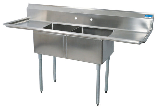 BK Resources BKS-2-20-12-18T 2-Compartment Stainless Steel Sink w/ Dual 18" Drainboards 20L X 20W X 12D Bowl