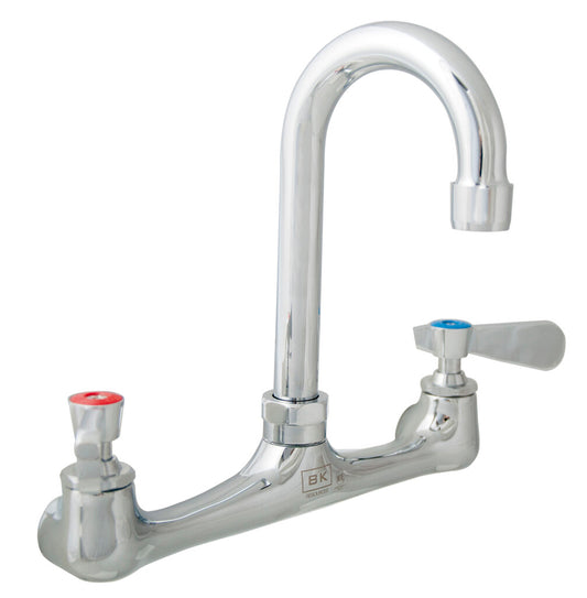 BK Resources BKF-8W-8G-G 8" Chrome-Plated Brass O.C. Workforce Splash Mount Faucet W/8" Gooseneck Spout