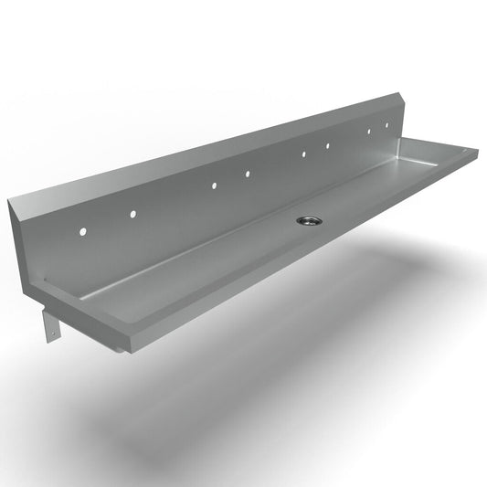 BK Resources MSHSA-96W2 96" 4-Station Stainless Steel Wall-Mount Handwash Sink, 8" O.C. Splash Mount