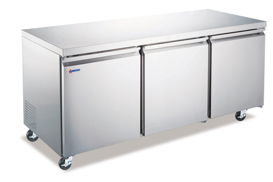 Omcan 50091 15.5 cu.ft. (440 Liters) 72" 3-Door Undercounter Refrigerator