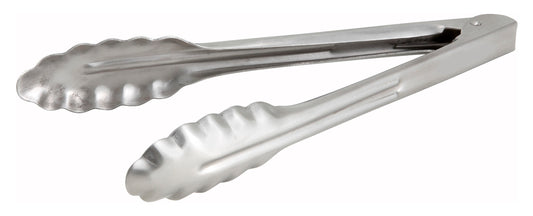 Winco UT-9HT 9" Stainless Steel Utility Tong, Extra Heavyweight