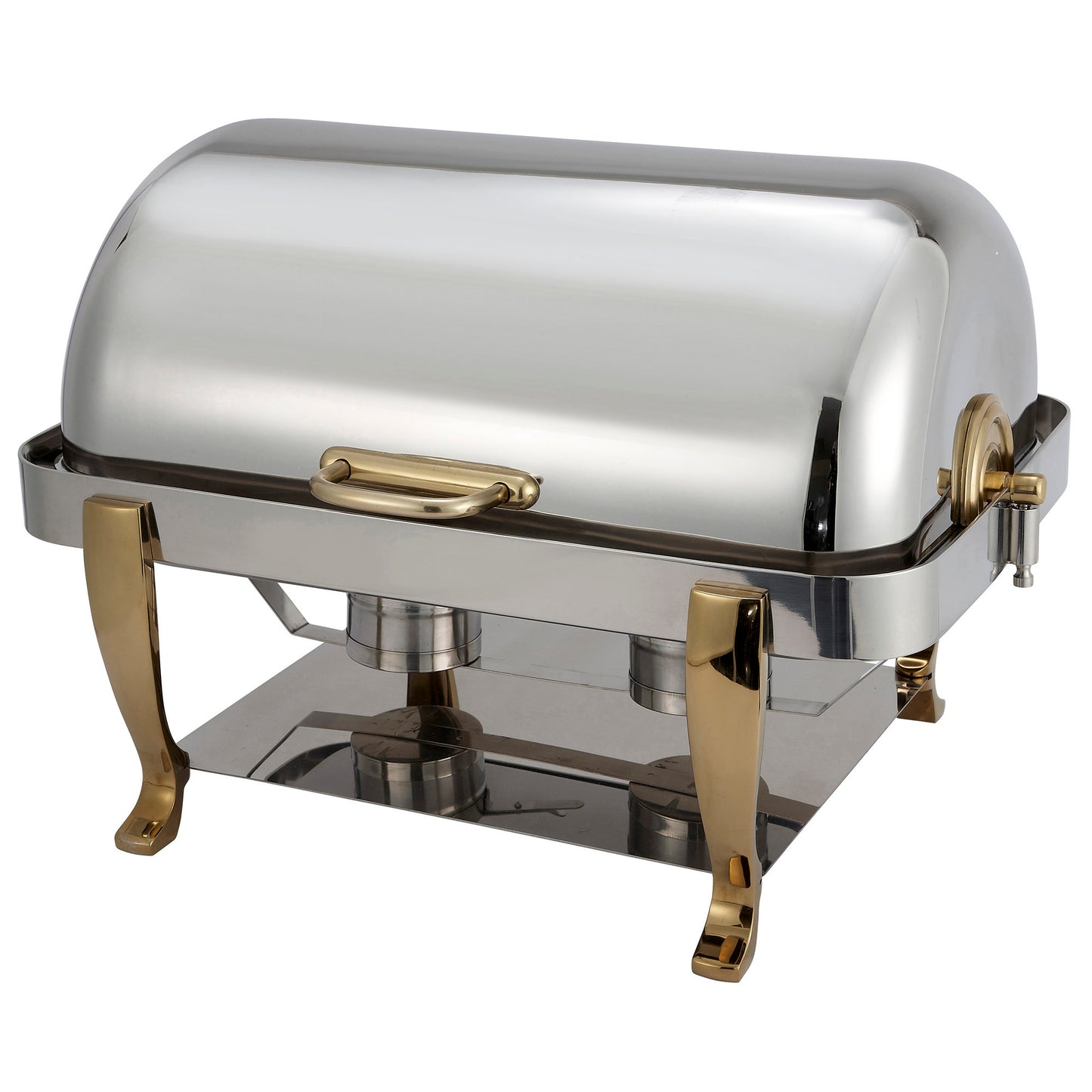Winco 108A 8 Qt. Full-size Gold Accent Stainless Steel Vintage Chafer, Extra Heavyweight
