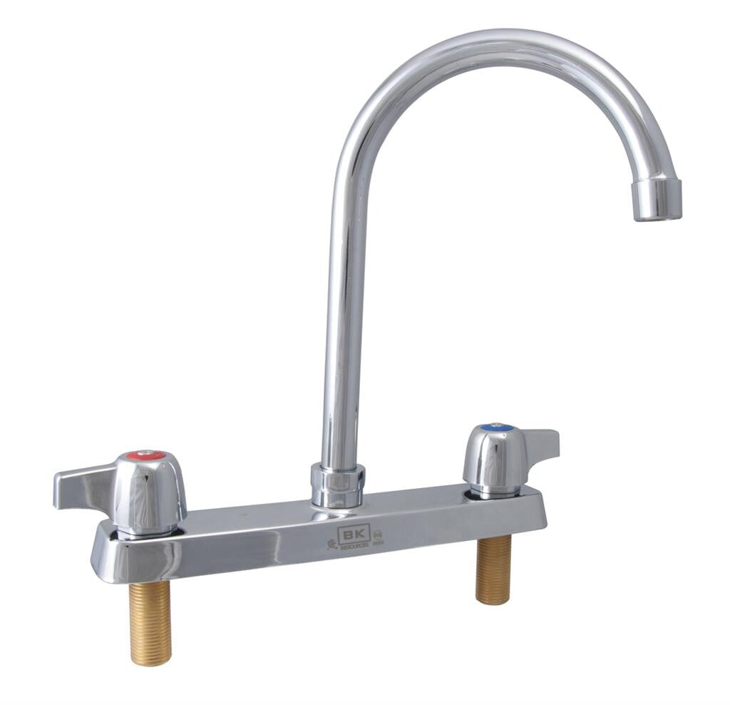 BK Resources BK8D-8G-G 8" Chrome-Plated Brass O.C. Workforce Deck Mount Faucet W/8" Gooseneck Spout