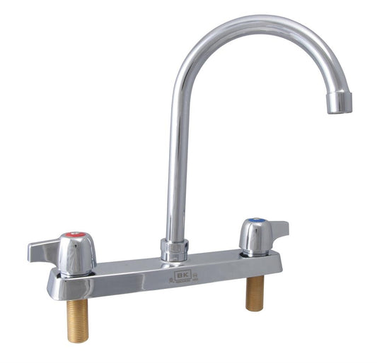 BK Resources BK8D-8G-G 8" Chrome-Plated Brass O.C. Workforce Deck Mount Faucet W/8" Gooseneck Spout