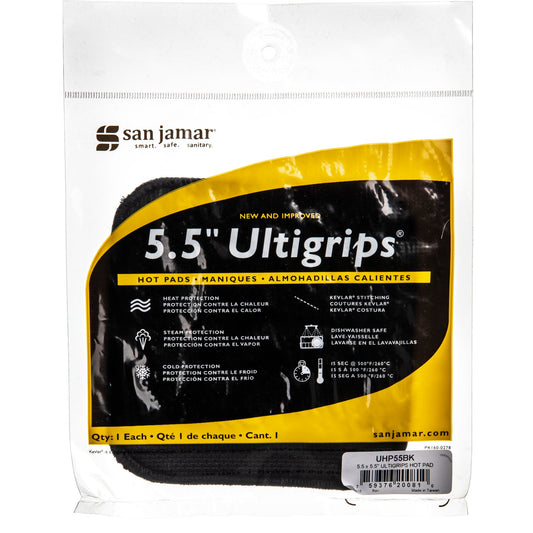 San Jamar UHP55BK 5.5"X5.5" Black Neoprene Ultigrip Hot Pad